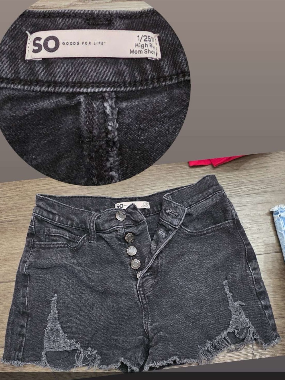 SO Washed Black High-Rise Distressed Mom Shorts